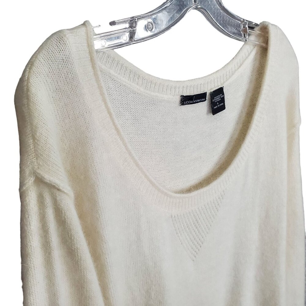 Moda International Size L Sweater Scoop Rabbit Hair Wool Blend Fuzzy Plush Cozy - Picture 5 of 9
